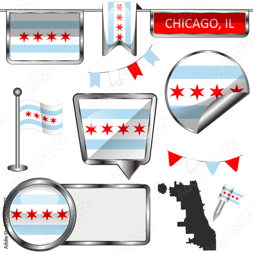 Glossy icons with flag of Chicago photo