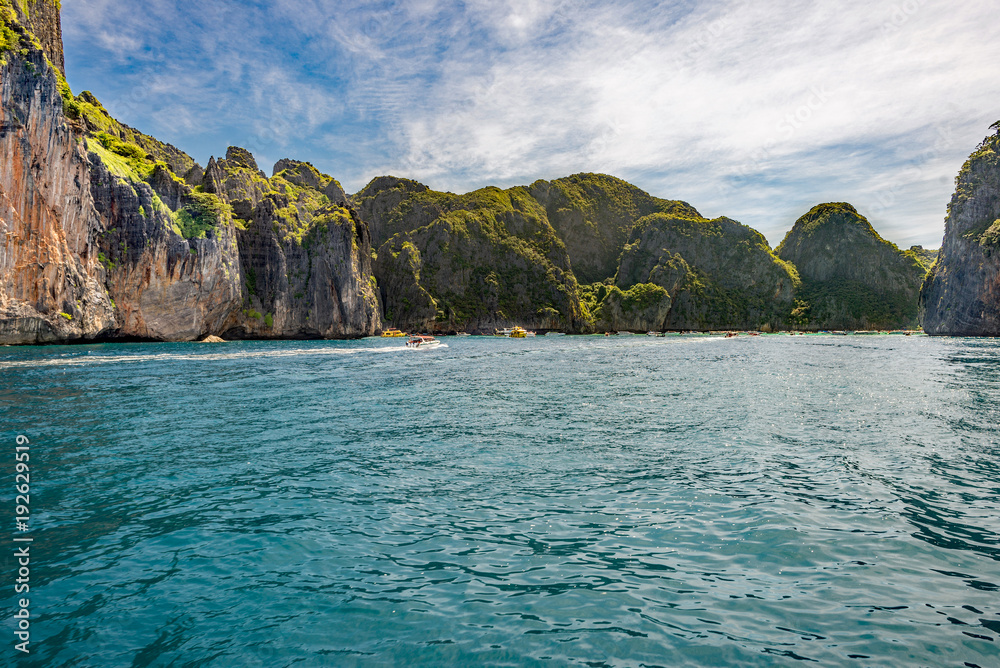 The island Ko Phi Phi Leh is part of the Phi Phi islands in the south of Thailand. The island consists of a ring of steep limestone hills. It is well known for its horrible mass tourism