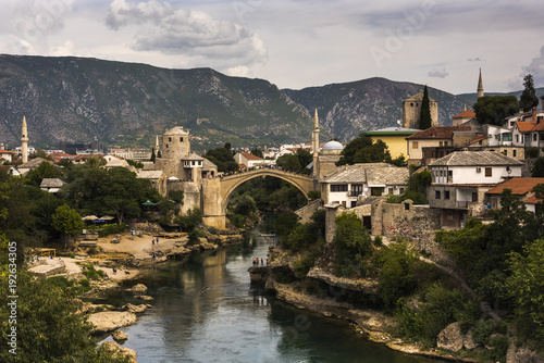 Picturesque Old Town of Mostar (Stari Most) with famous bridge, Bosnia and Herzegovina