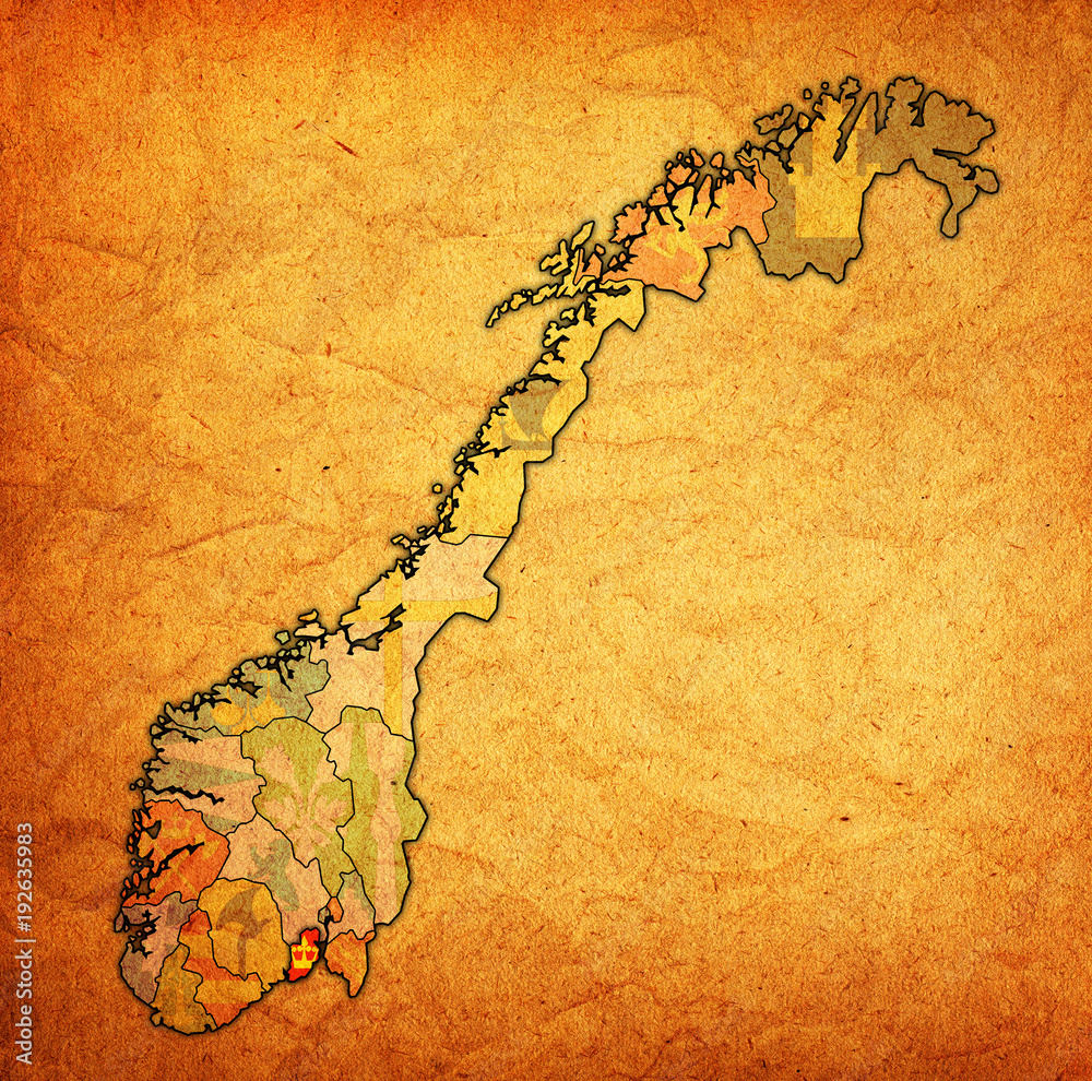 Obraz premium Vestfold region on administration map of norway