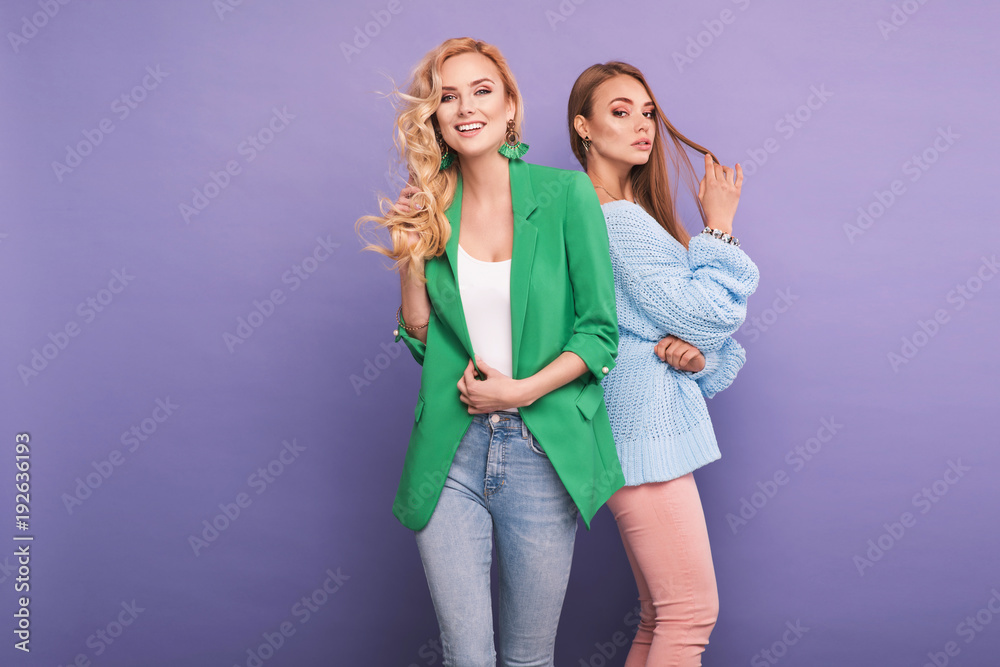 Two fashionable women in nice clothes. Fashion spring summer photo Two fashionable women in nice clothes. Fashion spring summer photo