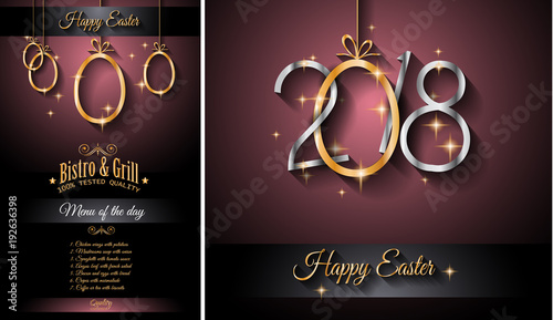 Restaurant menu template for 2018  Easter lunch or Dinners with golden eggs