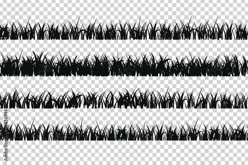 Vector realistic isolated black silhouette grass borders for decoration and covering on the transparent background.