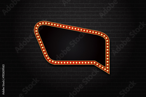 Vector realistic isolated retro neon billboard of speech bubble shape for decoration and covering on the wall background.