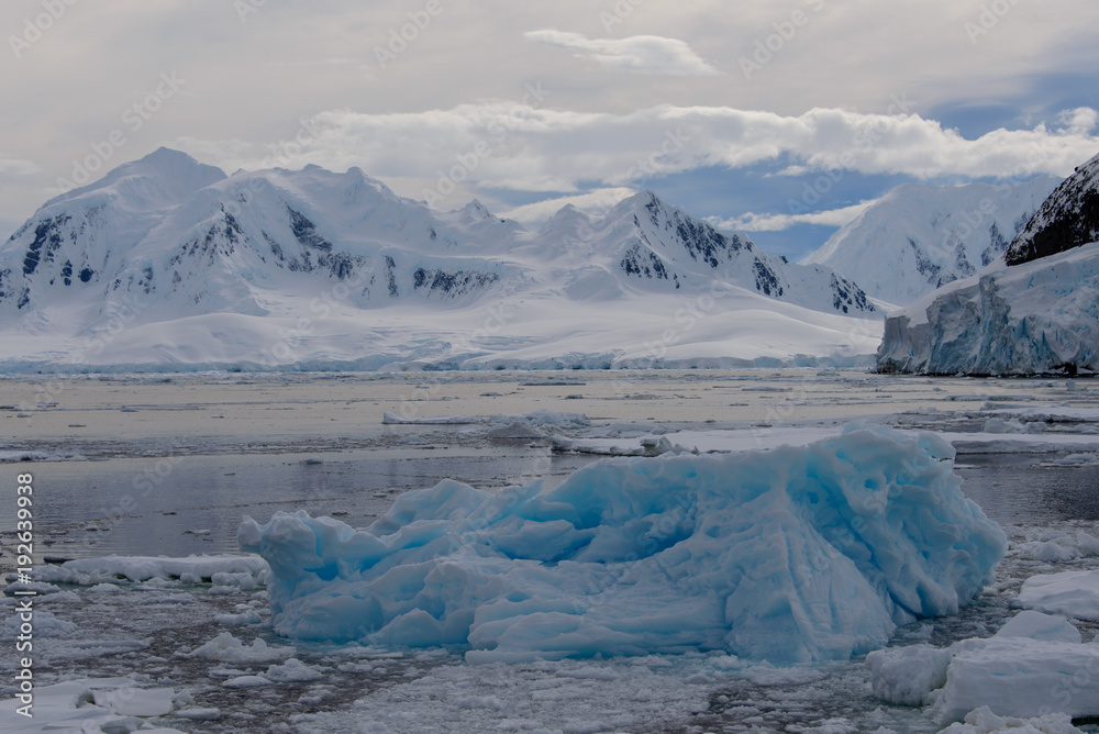 Antarctic landscape with glacier and mountains