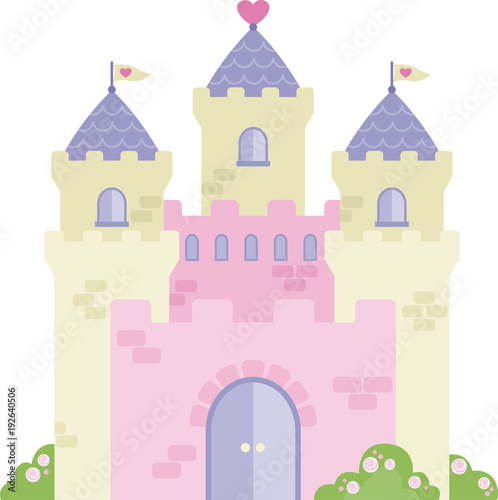 Cute Princess Castle with Hearts Flat Illustration Isolated on White