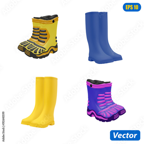 rubber boots on white background vector photorealism illustration