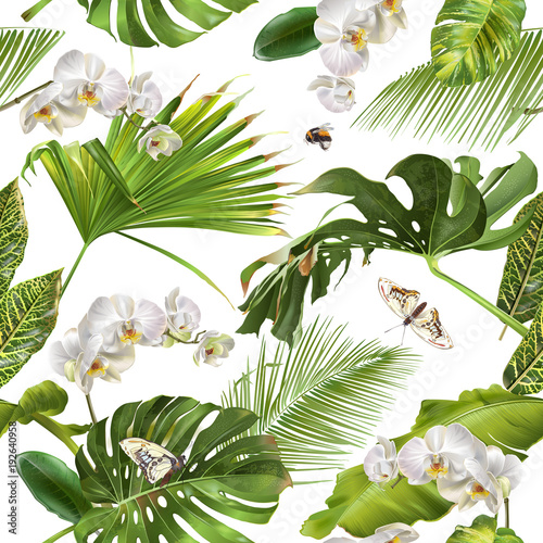 Tropical orchid white pattern