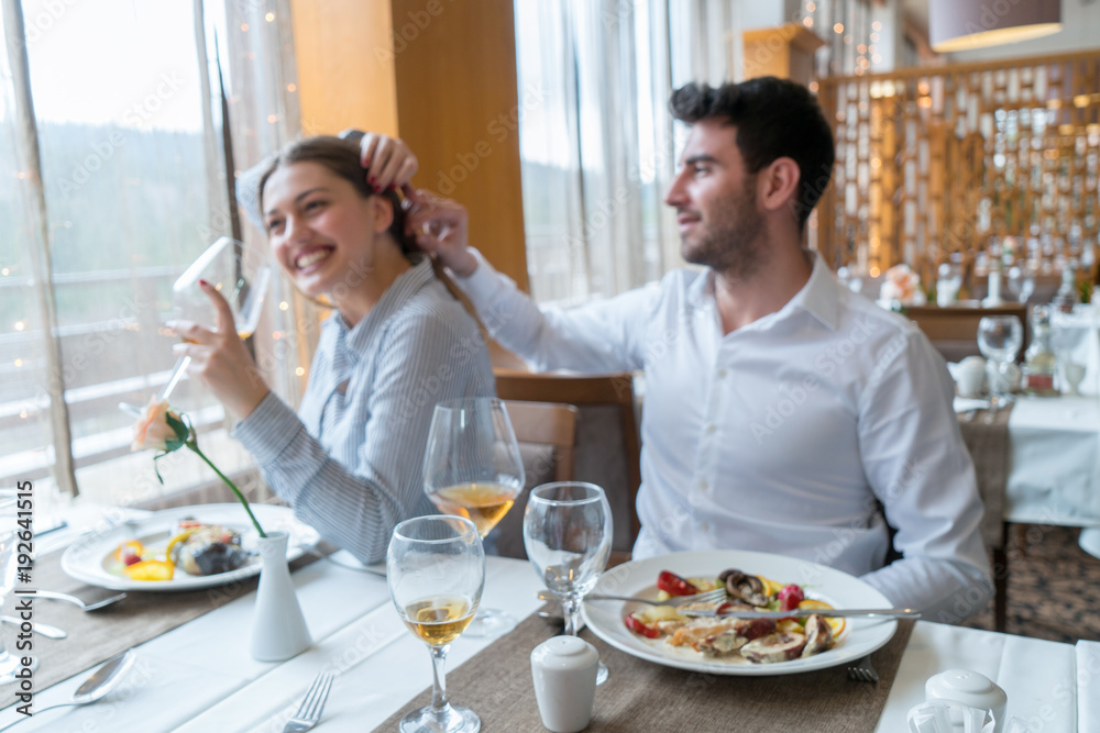 Couple having lunch at rustic gourmet restaurant Couple having lunch at rustic gourmet restaurant