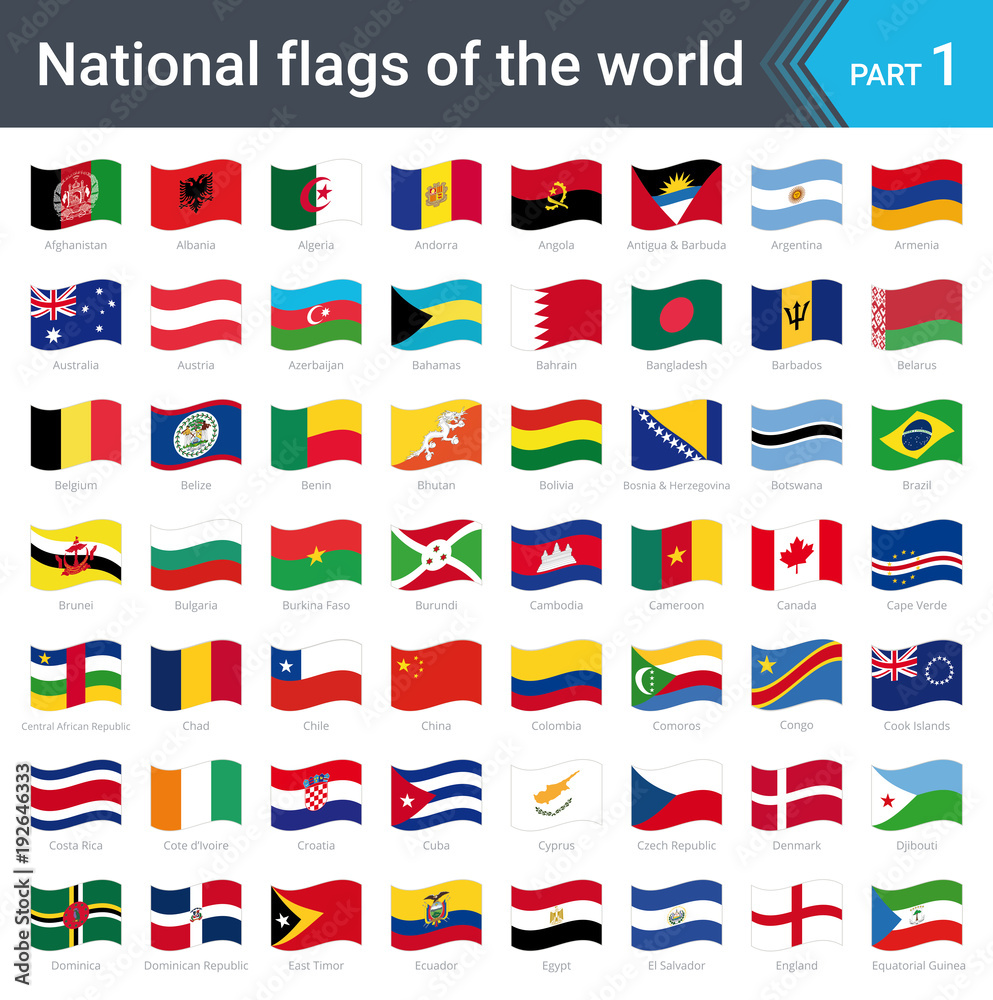 Waving flags of the world. Collection of flags - full set of national ...