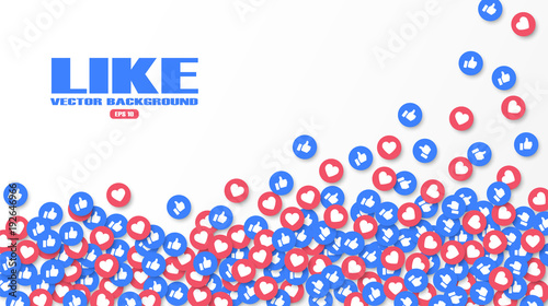 Social media like and heart icons background, vector illustration