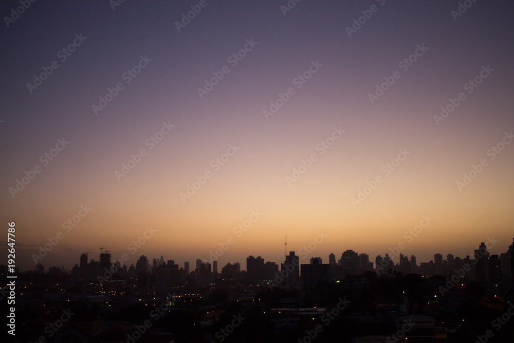 Rooftop aerial view of Panama City Skyline at Sunset in Dry Season