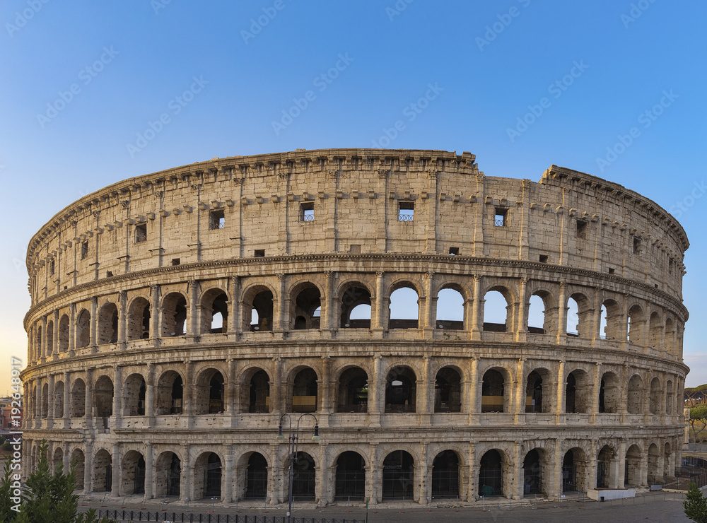 Colosseum at sunrise in Rome.