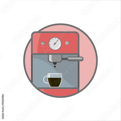 Isolated outline coffee machine in circle vector illustration.