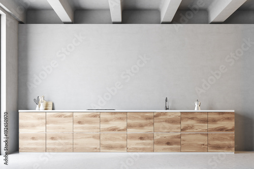 Gray and wooden original kitchen idea