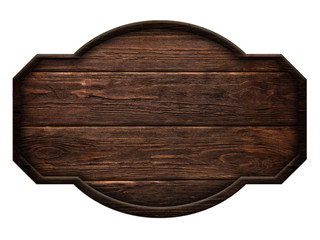 Wooden sign , dark wood isolated on white background