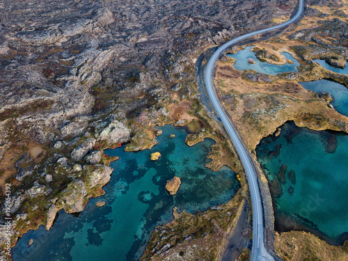 Icelandic aerial photography captured by drone.Beautiful landscape in the Myvatn lake in an area of active volcanism in the north of Iceland, near Krafla volcano.