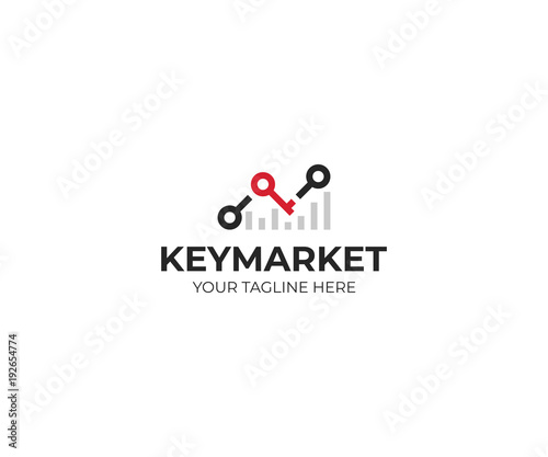 Chart stats and key logo template. Market success vector design. Growth graph illustration