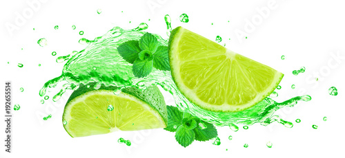 lime splashing juice isolated on white