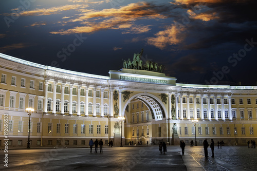 St. Petersburg. Russia. Palace Square and Arch of the General Staff Building in night illumination