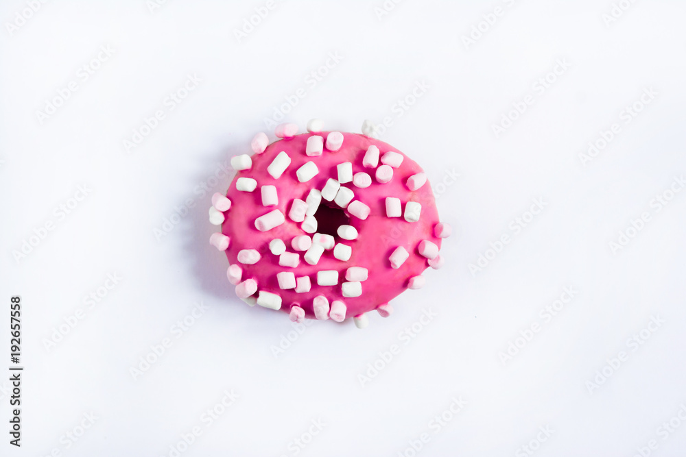 round pink donut on center white background round pink donut on center white background