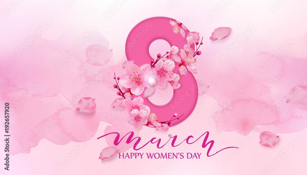 Happy women s day. 8 March with cherry blossoms