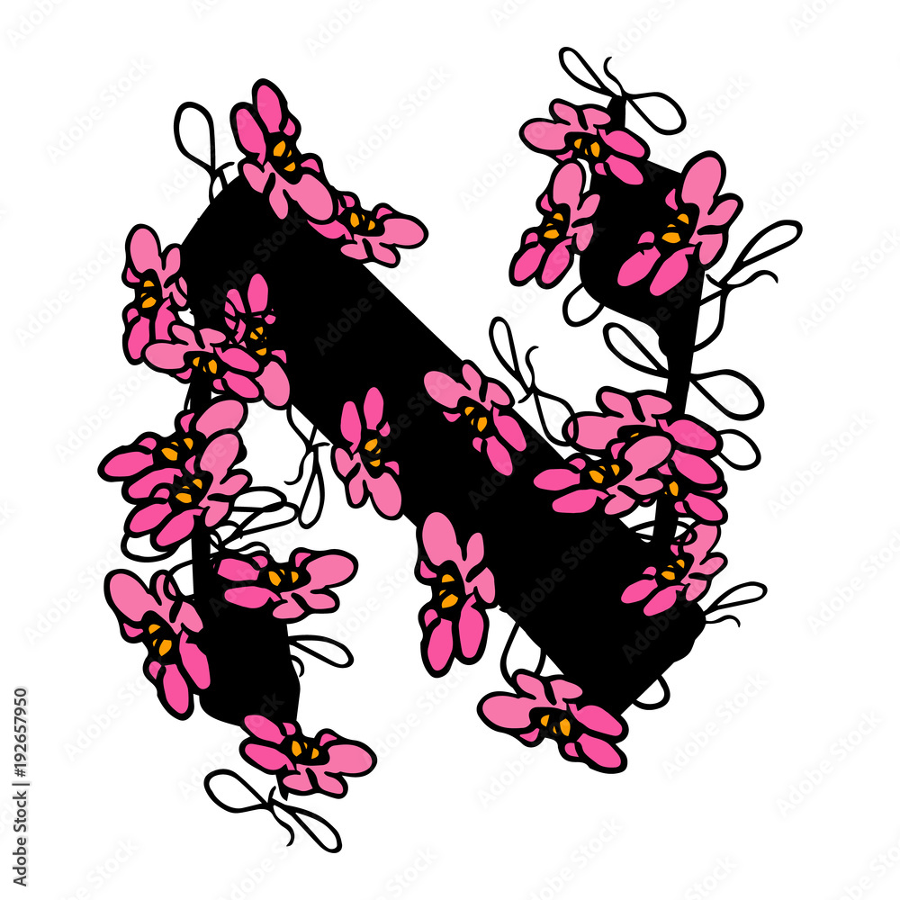 Floral Hebrew font. letters Aleph of flowers Hebrew alphabet. Hand draw