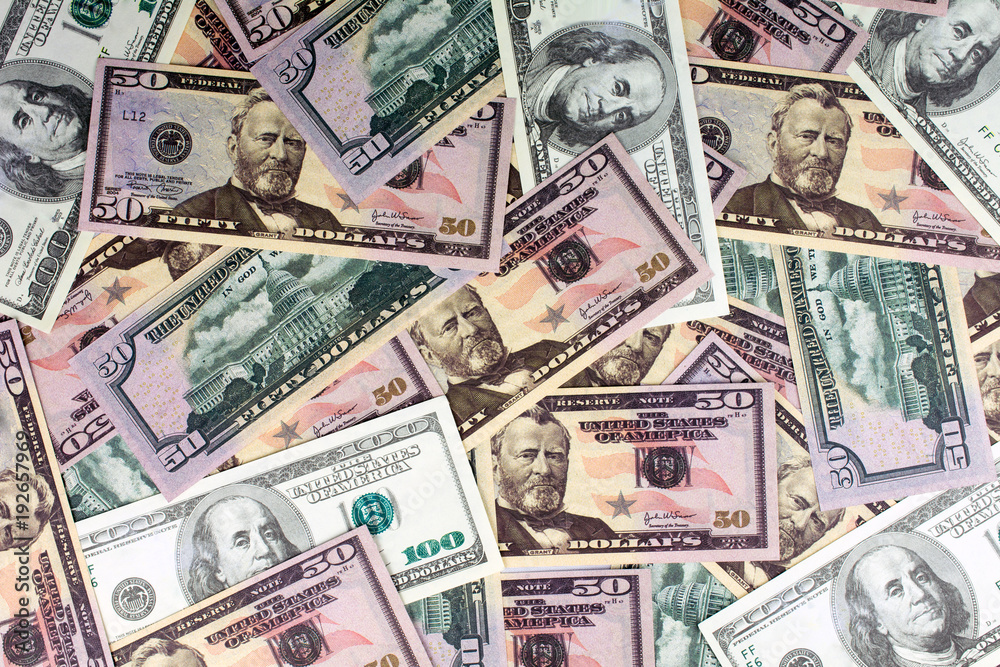 Money made on the stock exchange, dollar banknotes background Money made on the stock exchange, dollar banknotes background