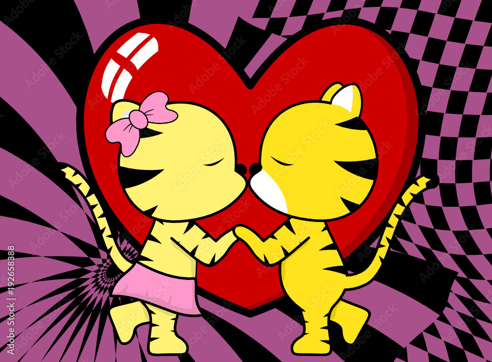 sweet love kissing tiger couple cartoon valentine background in vector  format very easy to edit Stock Vector | Adobe Stock