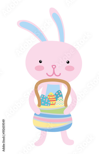 colorful rabbit animal with eggs easter decoration inside hamper