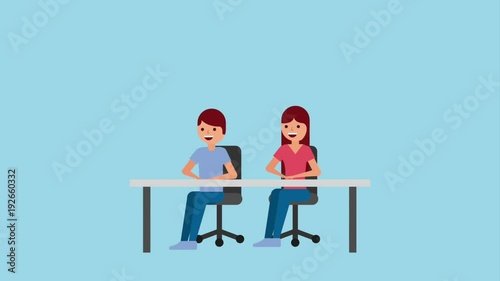 Wallpaper Mural man and woman sit at desk office space icons animation design Torontodigital.ca