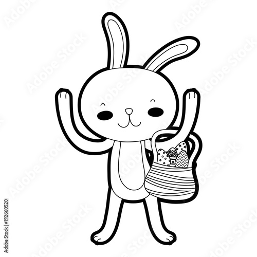 outline rabbit animal with eggs easter inside hamper