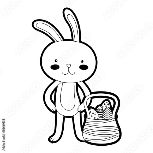 outline rabbit animal and eggs easter inside hamper