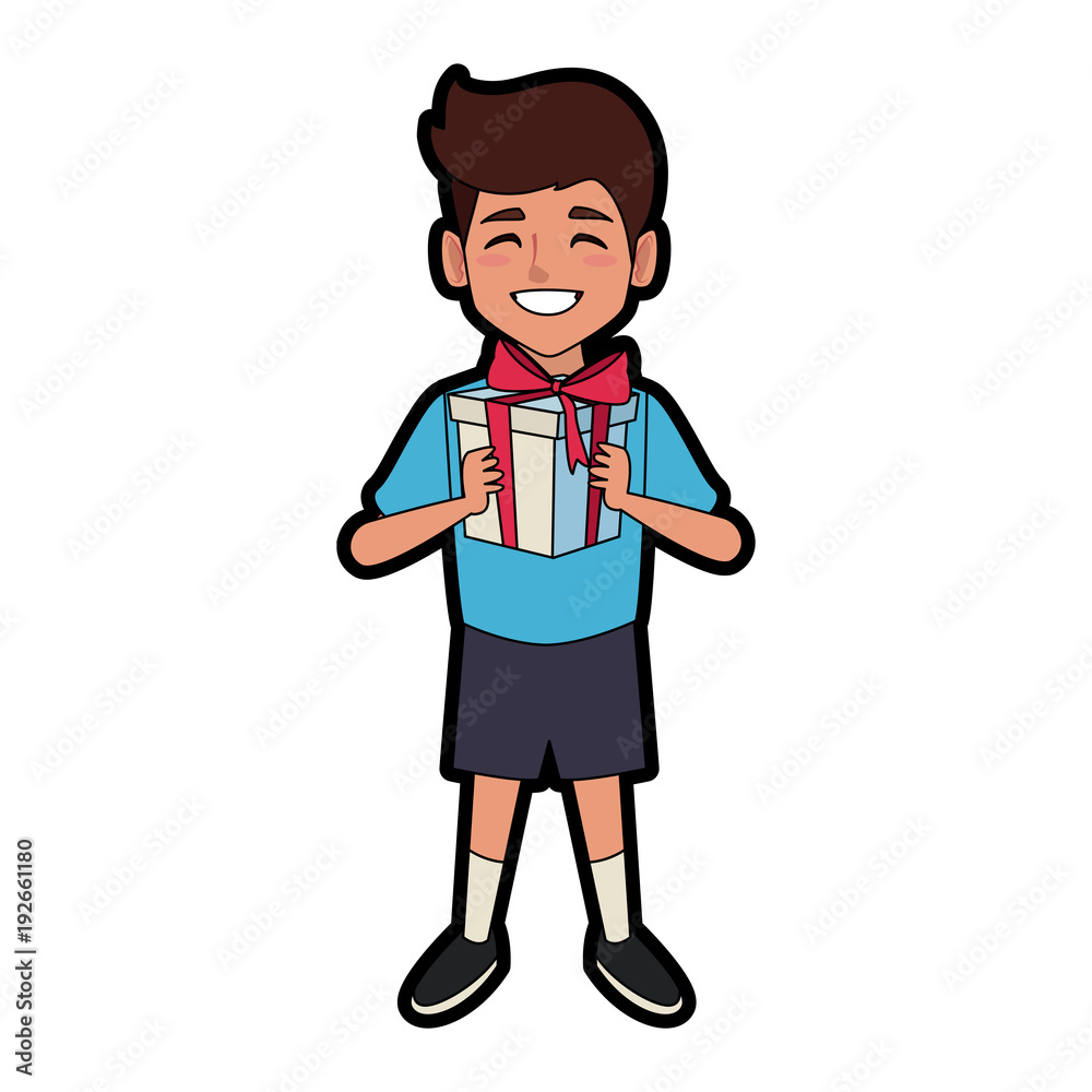 Boy with giftbox and christmas hat icon vector illustration graphic design Boy with giftbox and christmas hat icon vector illustration graphic design