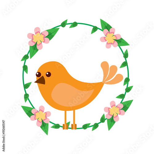 cute bird in decorative floral wreath flowers decoration vector illustration