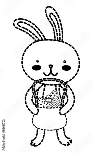 dotted shape rabbit animal with eggs easter decoration inside hamper