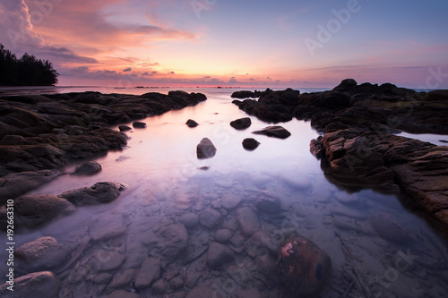 beautiful sunset seascape at Kudat, Sabah Malaysia. Image contain soft focus due to long expose.