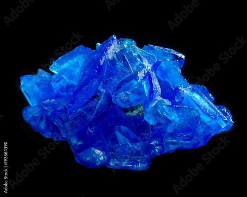 Tableau sur toile Copper sulfate chalcanthite crystal isolated on black