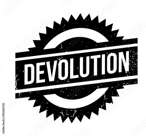 Devolution rubber stamp. Grunge design with dust scratches. Effects can be easily removed for a clean, crisp look. Color is easily changed.