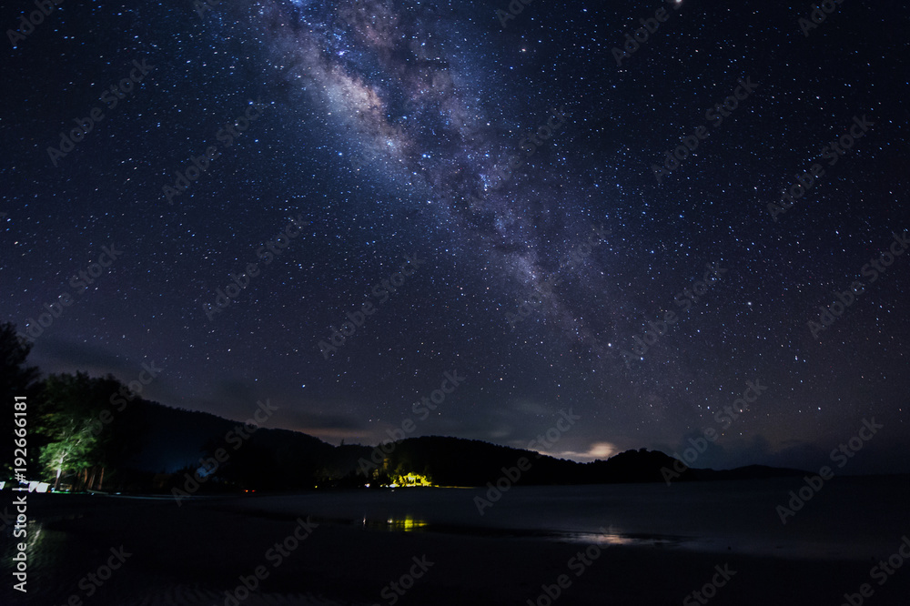 Fototapeta premium milkyway during clear and dark night sky at Kudat, Sabah Malaysia. Image contain soft focus, blur, and noise due to high iso and long expose.
