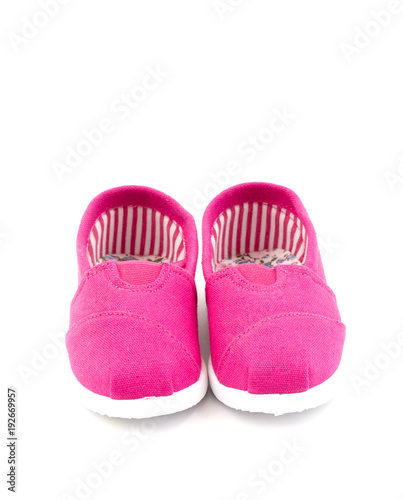 Pair of Pink Children's Shoes on a White Background