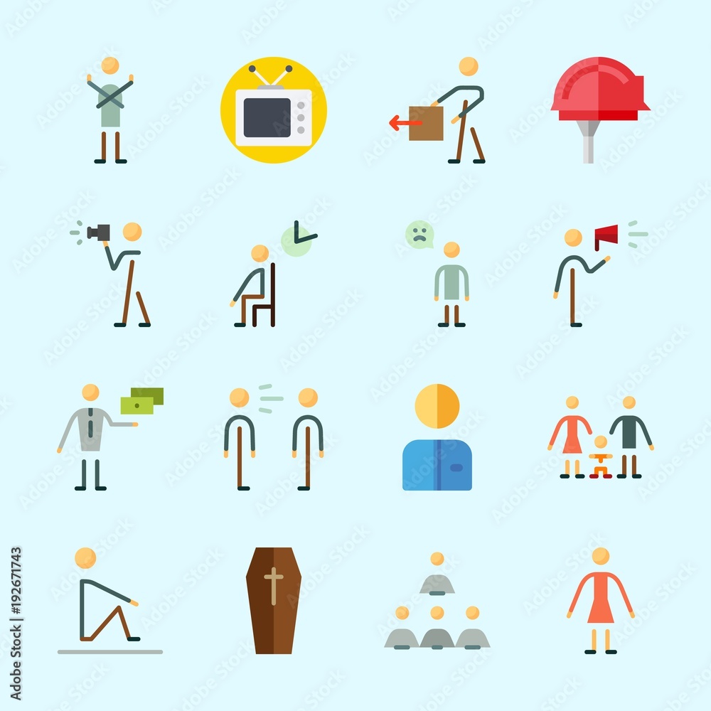 Icons about Human with scream, television, worker, protest, family and boss Icons about Human with scream, television, worker, protest, family and boss