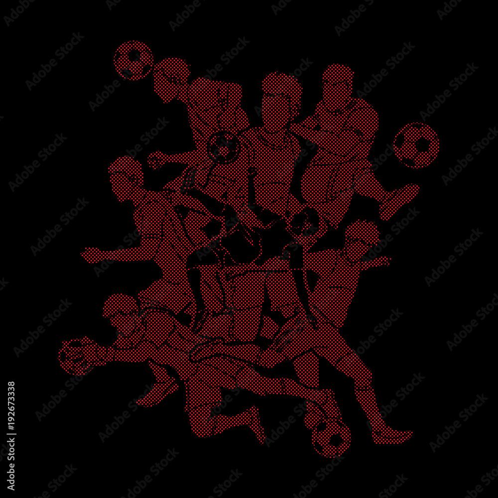 Soccer player team composition designed using dots pixels graphic vector.
