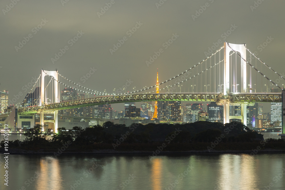 Rainbow bridge in twilight at odaiba Japan