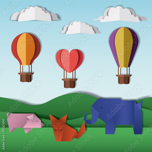beautiful landscape with balloons air hot craft vector illustration design