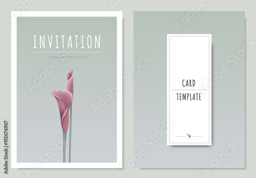 Fototapeta Naklejka Na Ścianę i Meble -  Pink lilies flower, minimal invitation card template design