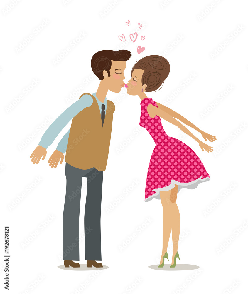 Kiss, love, romance concept. Happy couple kissing. Cartoon vector  illustration Stock Vector | Adobe Stock