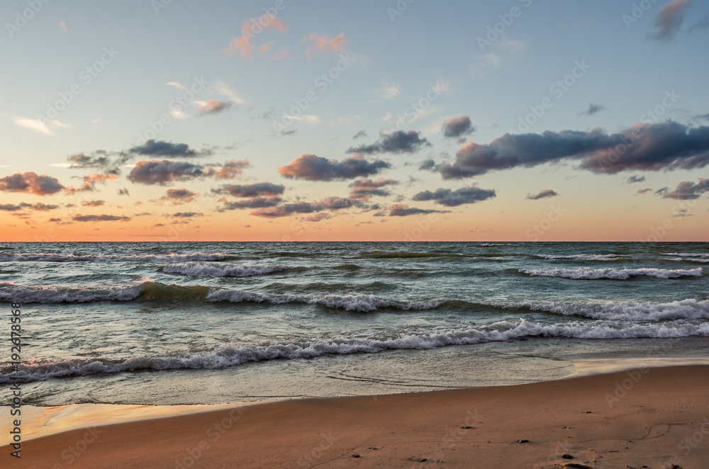 Sunset on the Waves of Lake Michigan