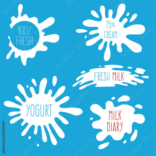 Milk, yogurt or cream splash blot vector set. Drink element, splashing template illustration