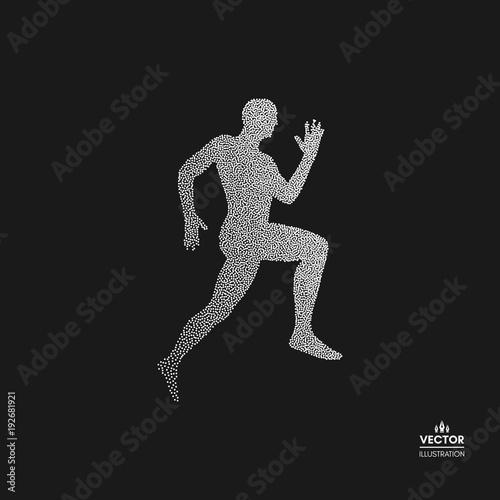 Running man. Design for sport  business  science and technology. Dotted silhouette of person. Vector illustration.